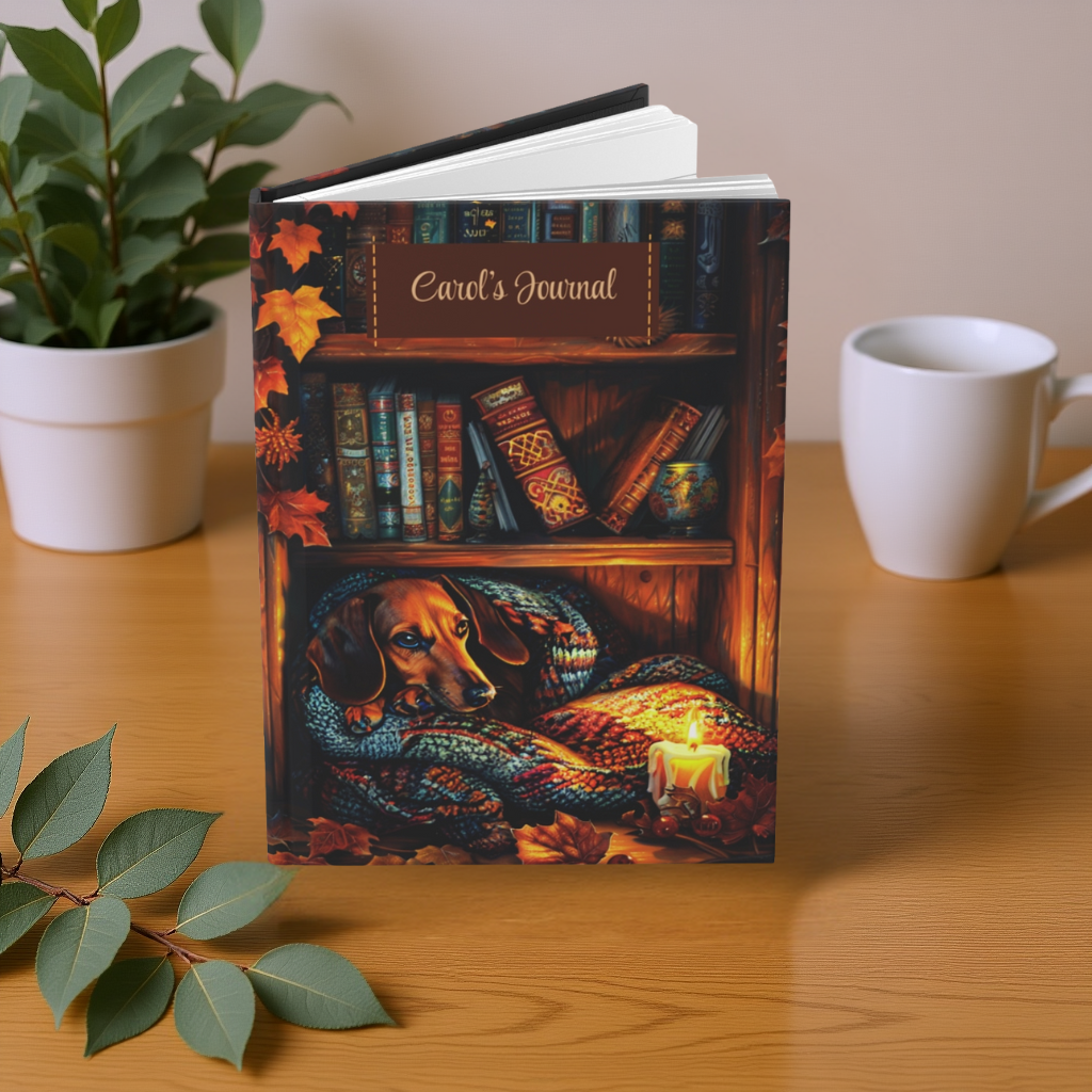 Quilted-Look Dachshund Journal - Cozy Bookshelf Scene, Dog Lover Gift