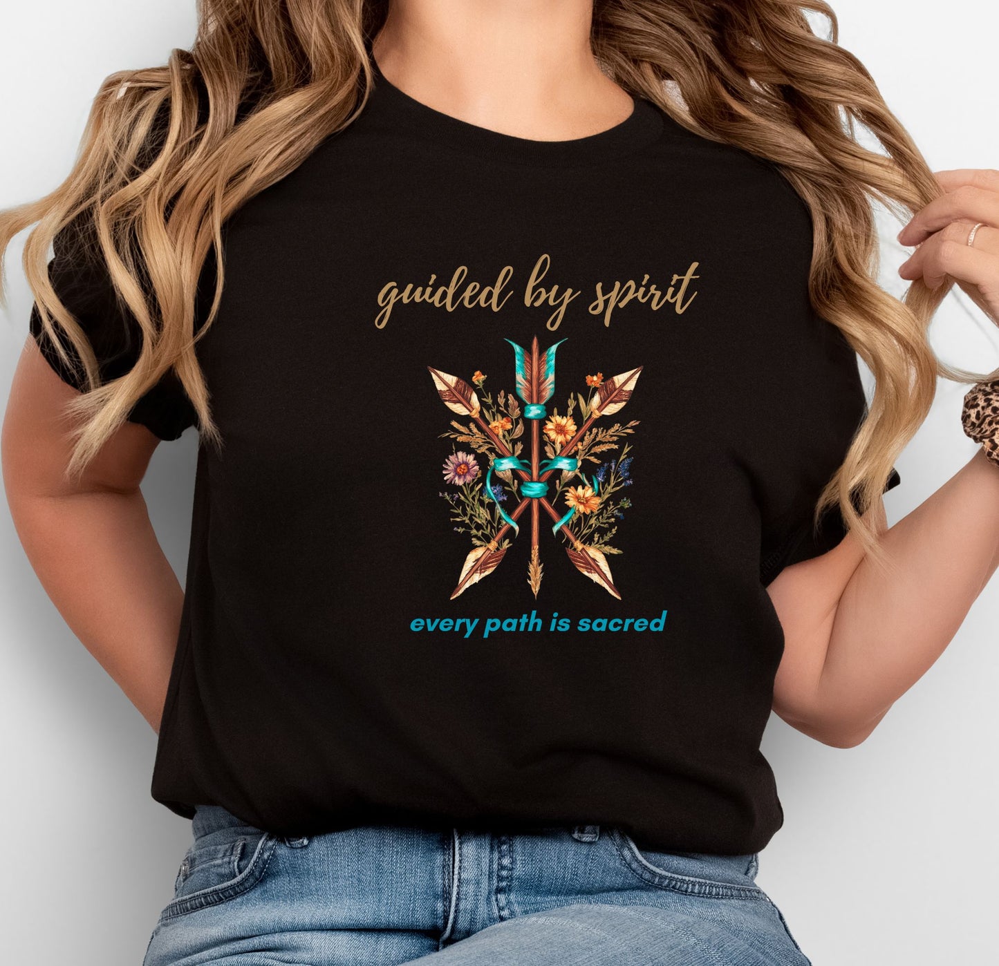 Guided by Spirit Boho T-Shirt – Floral Arrows Graphic Tee | Sacred Path Quote Shirt | Wildflower Nature Shirt