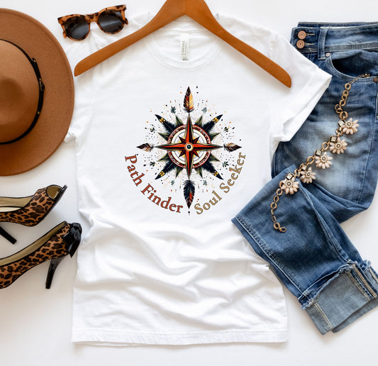 Path Finder Soul Seeker Shirt | Boho Compass Rose Graphic Tee | Nature Spirit Shirt | Spiritual Gift for Her | Festival T-Shirt