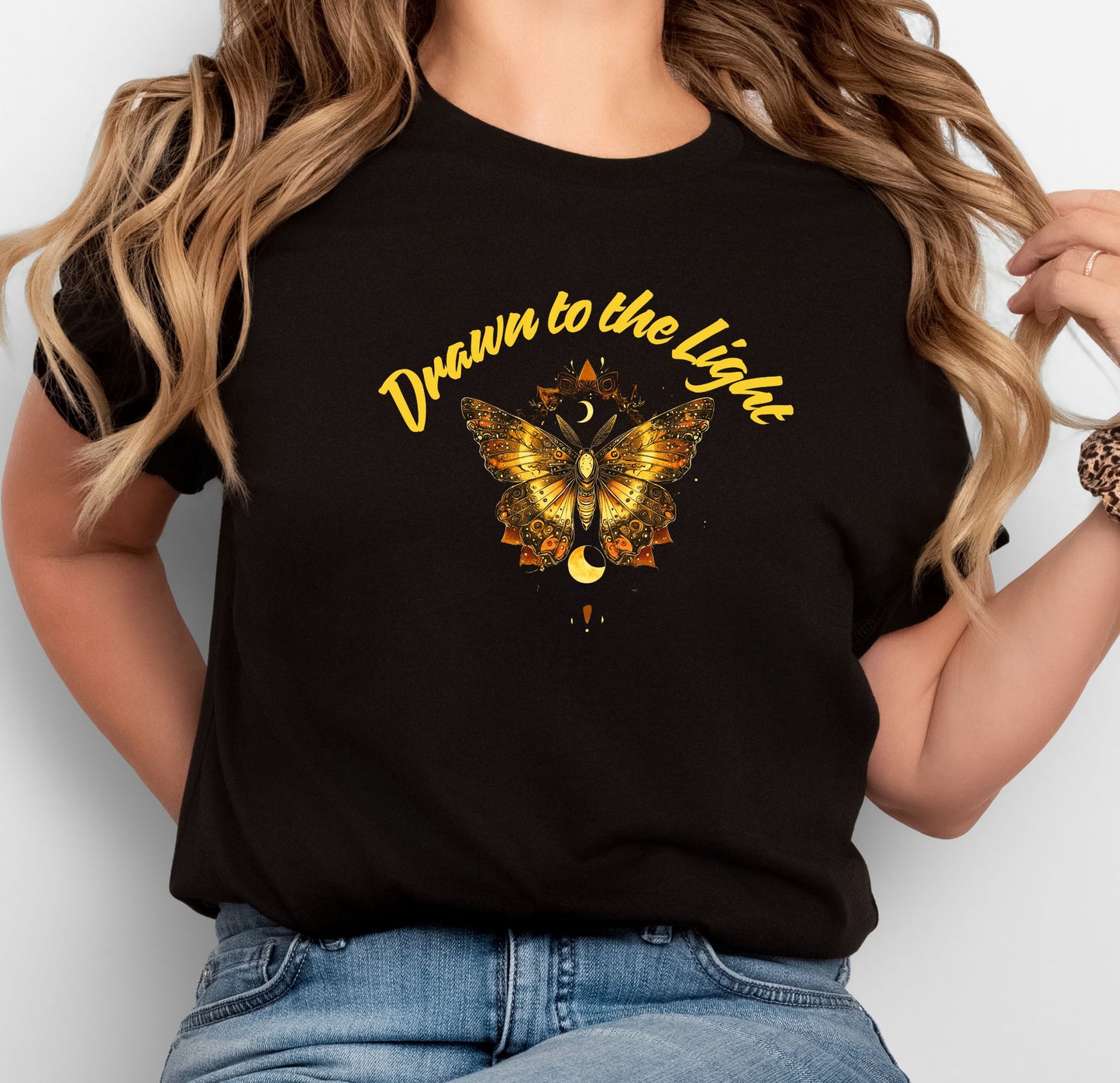 Drawn to the Light Shirt | Celestial Butterfly T-Shirt | Boho Sun Moon Tee | Spiritual Graphic Shirt for Her | Festival Top