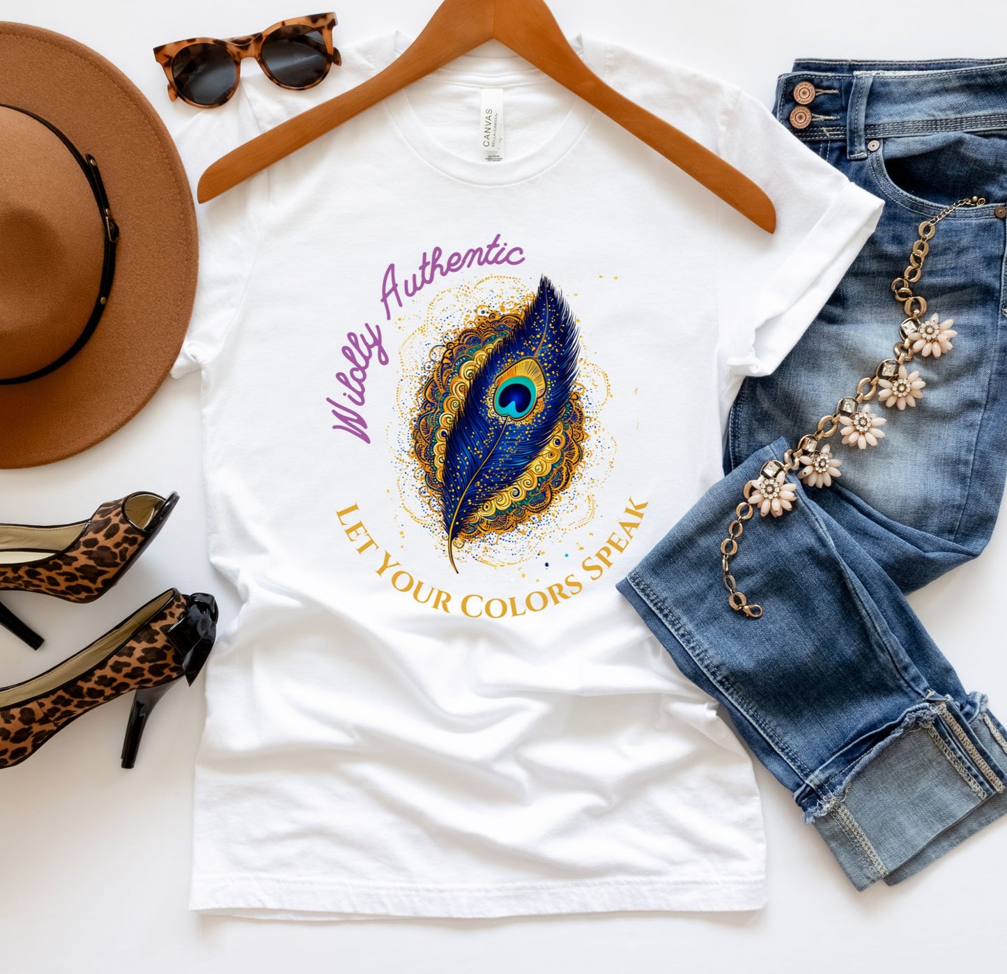 Wildly Authentic Shirt | Peacock Feather T-Shirt | Boho Colorful Tee | Let Your Colors Speak | Festival Shirt for Her