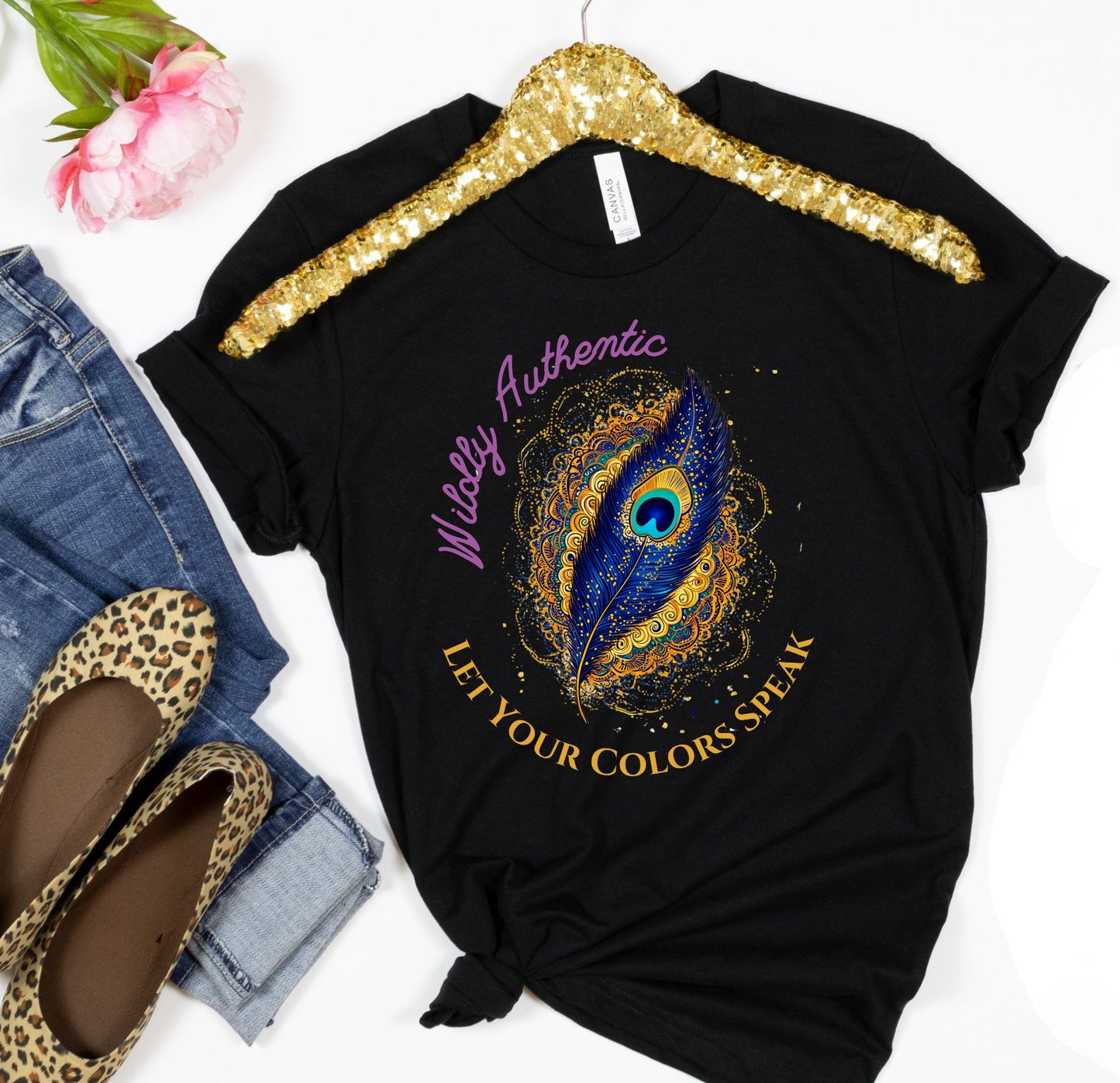 Wildly Authentic Shirt | Peacock Feather T-Shirt | Boho Colorful Tee | Let Your Colors Speak | Festival Shirt for Her