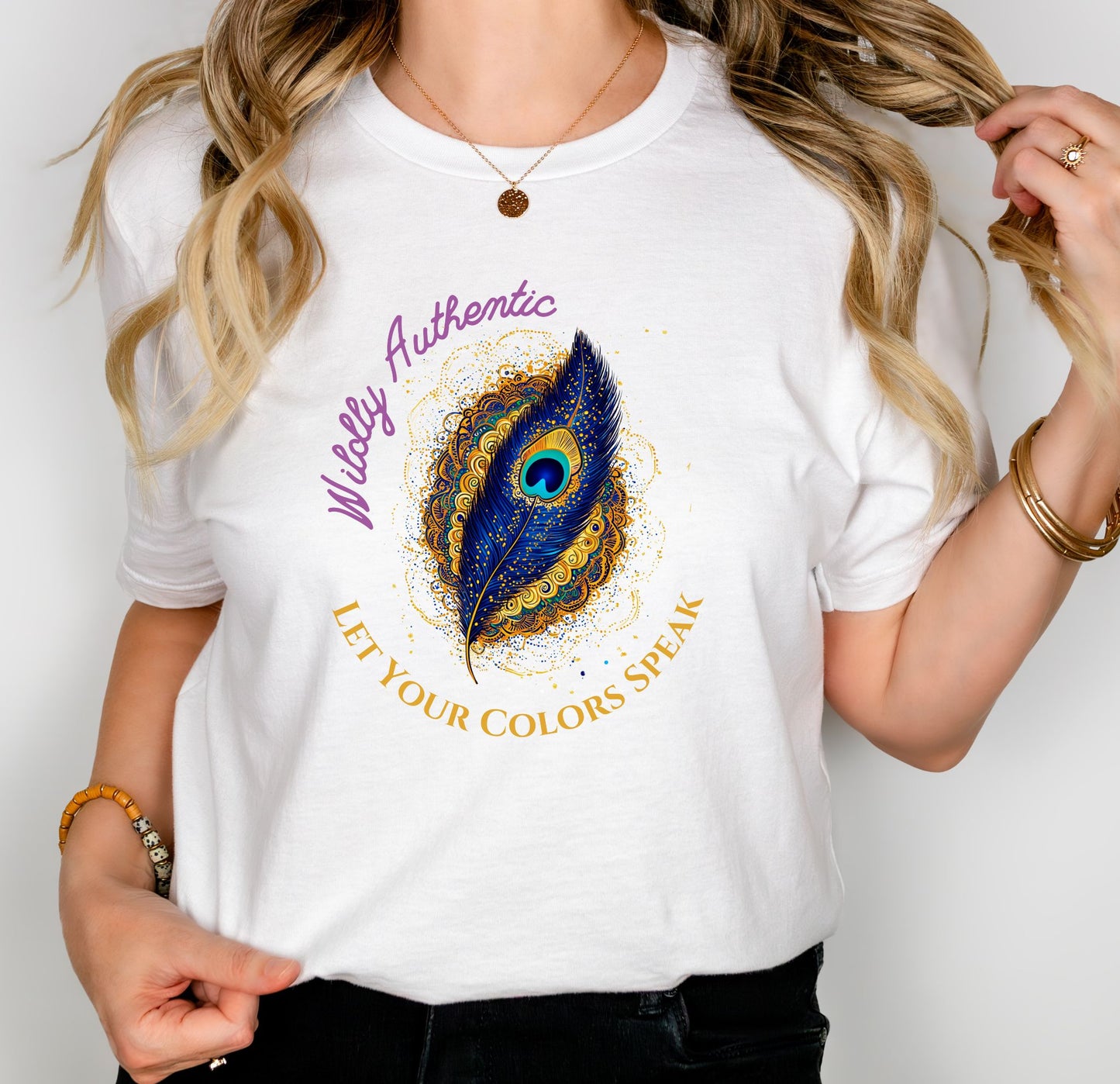 Wildly Authentic Shirt | Peacock Feather T-Shirt | Boho Colorful Tee | Let Your Colors Speak | Festival Shirt for Her