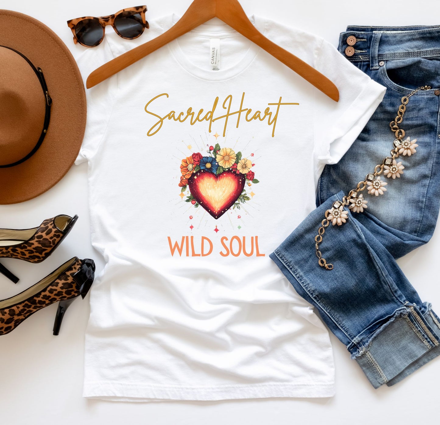 Sacred Heart Wild Soul Shirt – Boho Graphic Tee for Women | Floral Fire Heart T-Shirt | Spiritual Festival Shirt