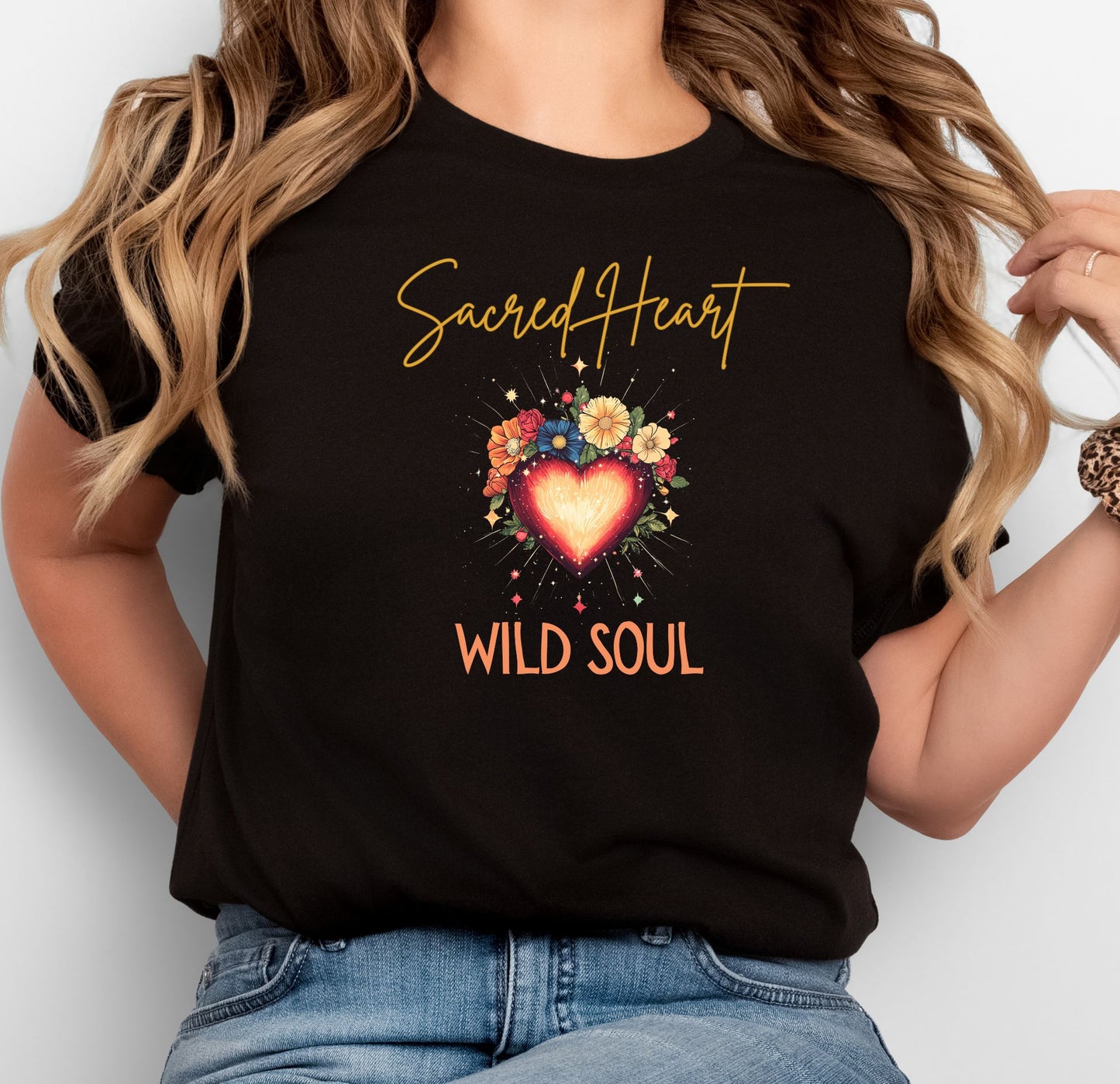 Sacred Heart Wild Soul Shirt – Boho Graphic Tee for Women | Floral Fire Heart T-Shirt | Spiritual Festival Shirt