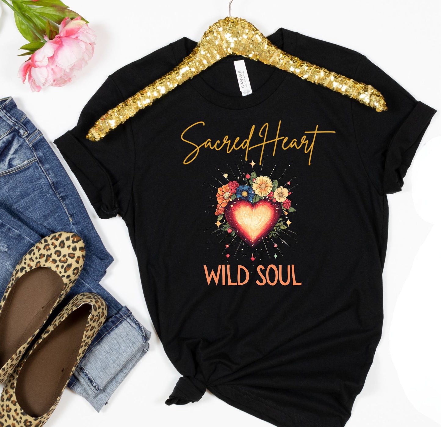 Sacred Heart Wild Soul Shirt – Boho Graphic Tee for Women | Floral Fire Heart T-Shirt | Spiritual Festival Shirt