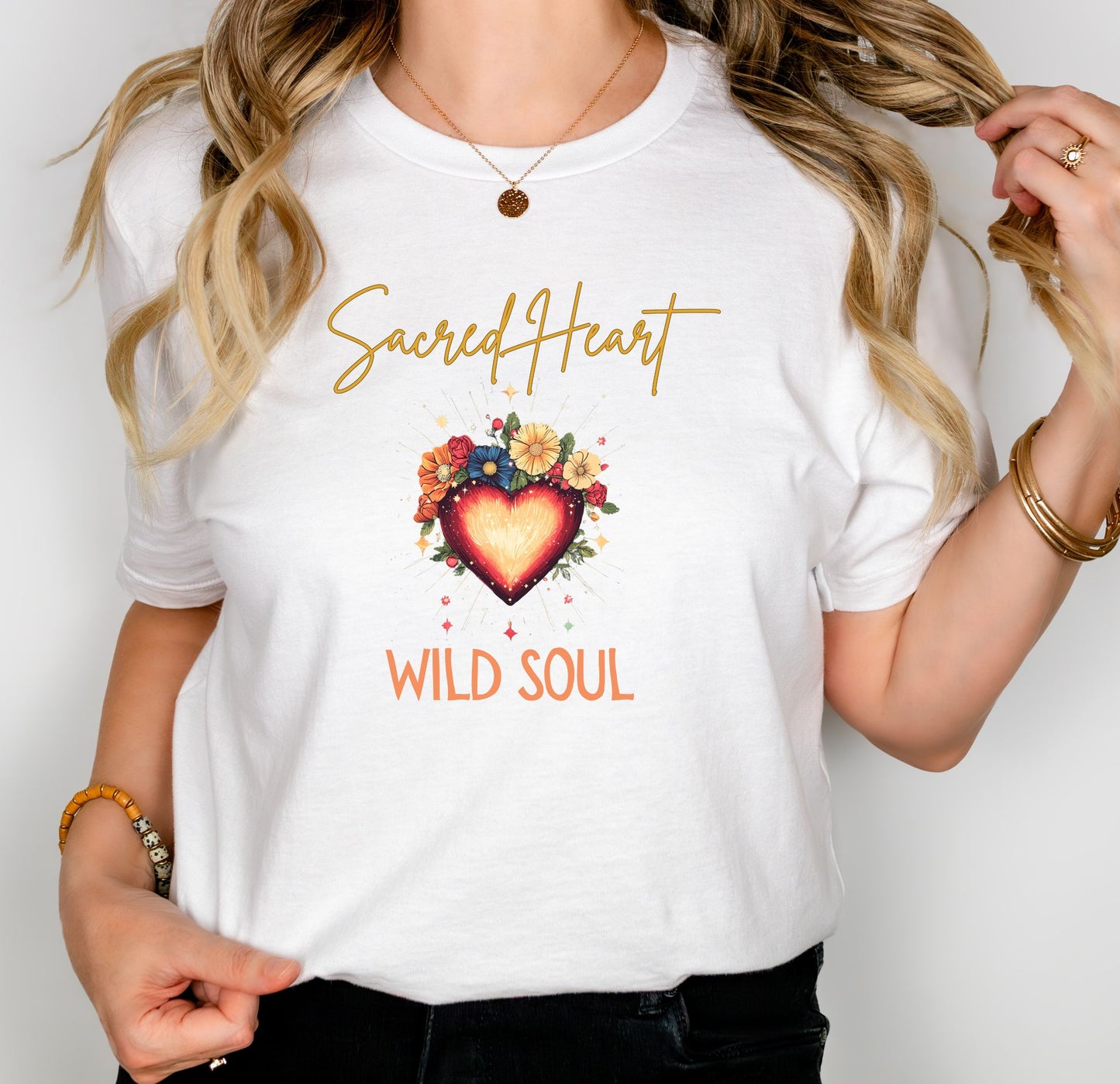 Sacred Heart Wild Soul Shirt – Boho Graphic Tee for Women | Floral Fire Heart T-Shirt | Spiritual Festival Shirt