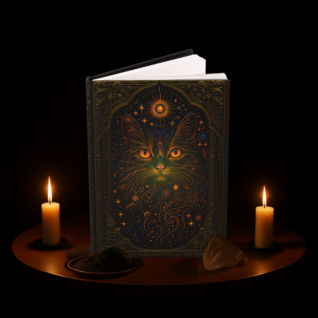 Celestial Cat Journal with Mystical Wraparound Art – Boho Hardcover Notebook – Spiritual Gift for Writers – Optional Personalized Back