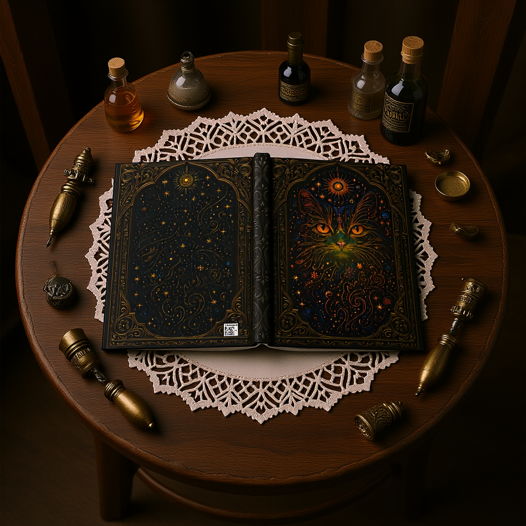 Celestial Cat Journal with Mystical Wraparound Art – Boho Hardcover Notebook – Spiritual Gift for Writers – Optional Personalized Back