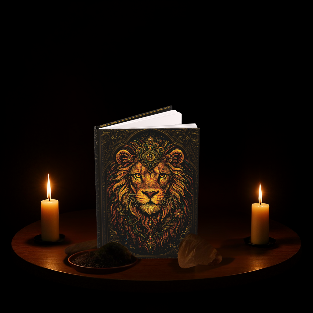 Lion Journal with Celestial Wraparound Art – Courage & Strength Notebook – Boho Hardcover Gift – Optional Personalized Back