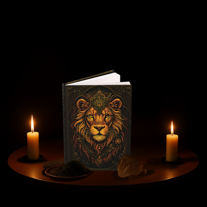 Lion Journal with Celestial Wraparound Art – Courage & Strength Notebook – Boho Hardcover Gift – Optional Personalized Back