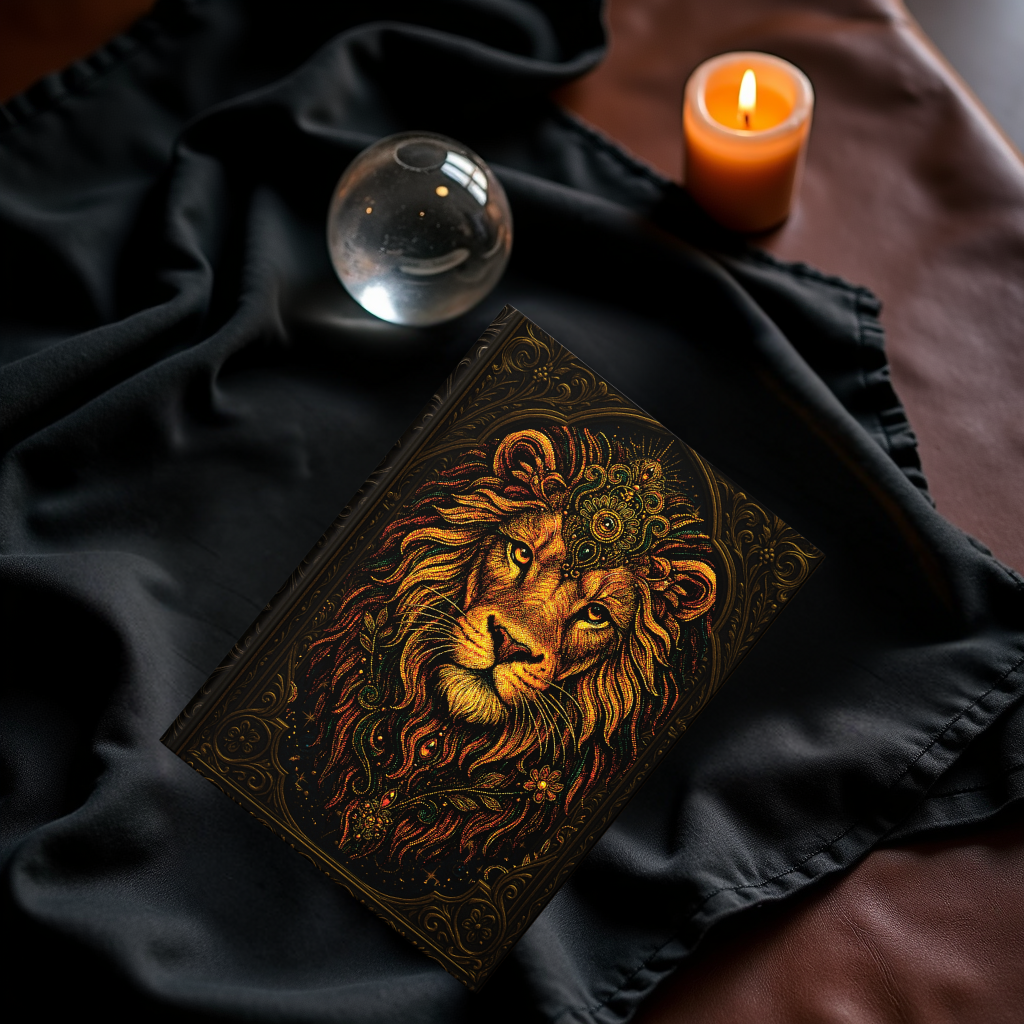 Lion Journal with Celestial Wraparound Art – Courage & Strength Notebook – Boho Hardcover Gift – Optional Personalized Back