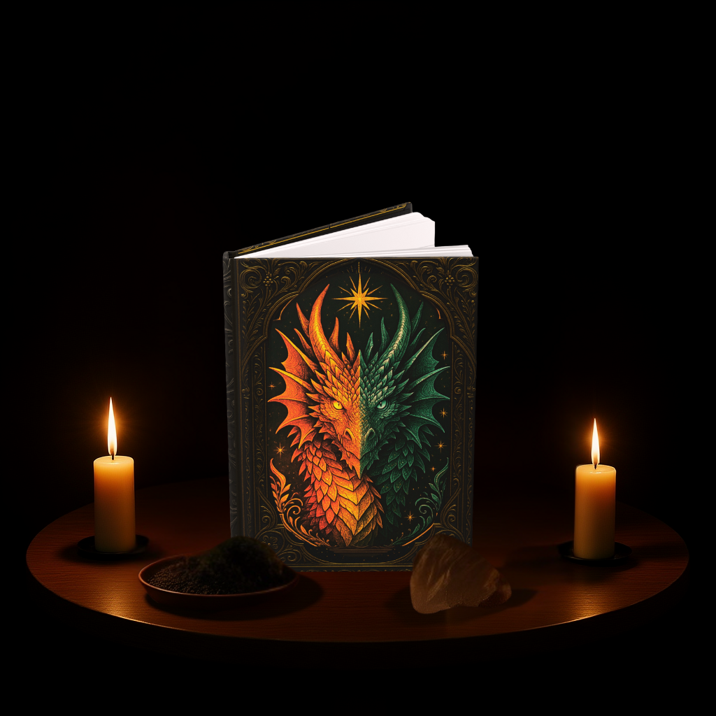 Dragon Journal with Celestial Fantasy Art – Hardcover Writing Notebook – Mystical Boho Gift – Optional Personalized Back Cover