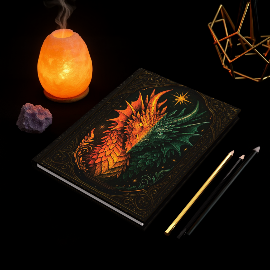 Dragon Journal with Celestial Fantasy Art – Hardcover Writing Notebook – Mystical Boho Gift – Optional Personalized Back Cover