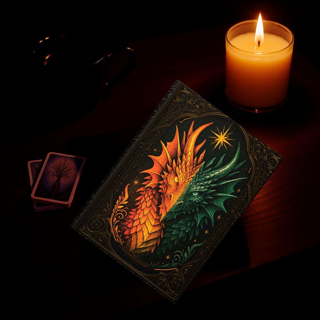 Dragon Journal with Celestial Fantasy Art – Hardcover Writing Notebook – Mystical Boho Gift – Optional Personalized Back Cover