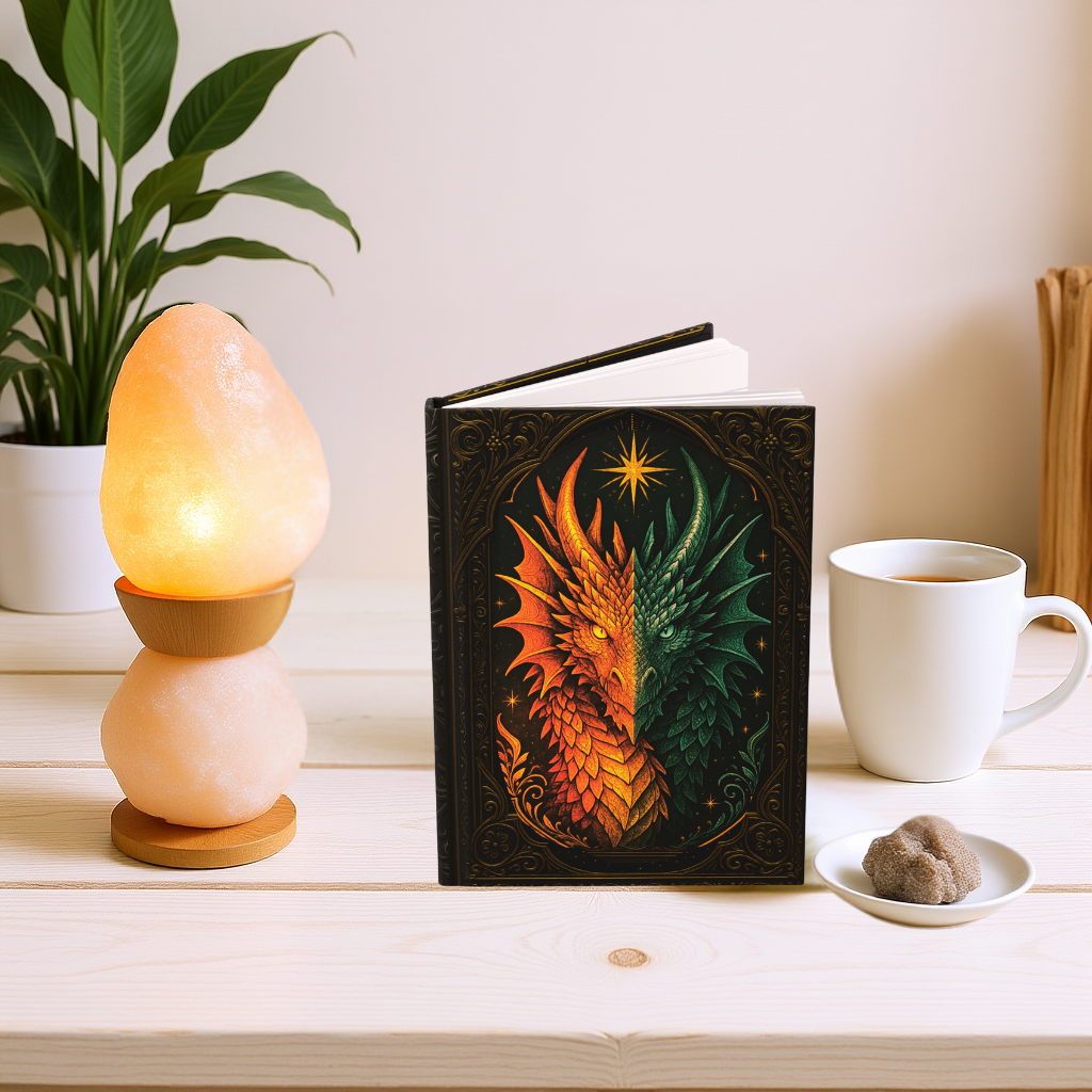 Dragon Journal with Celestial Fantasy Art – Hardcover Writing Notebook – Mystical Boho Gift – Optional Personalized Back Cover
