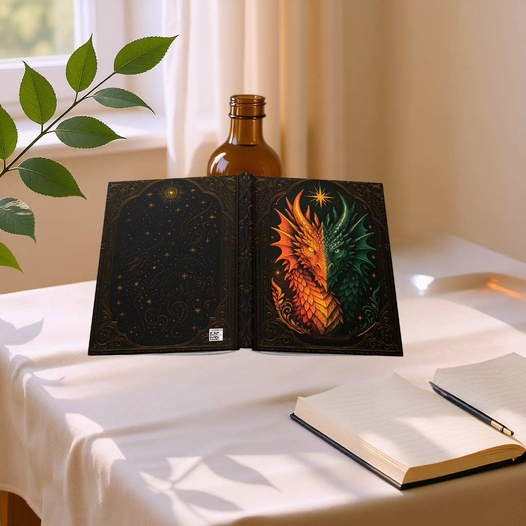 Dragon Journal with Celestial Fantasy Art – Hardcover Writing Notebook – Mystical Boho Gift – Optional Personalized Back Cover