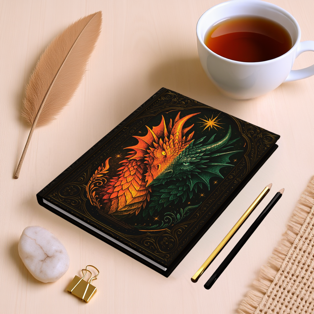 Dragon Journal with Celestial Fantasy Art – Hardcover Writing Notebook – Mystical Boho Gift – Optional Personalized Back Cover