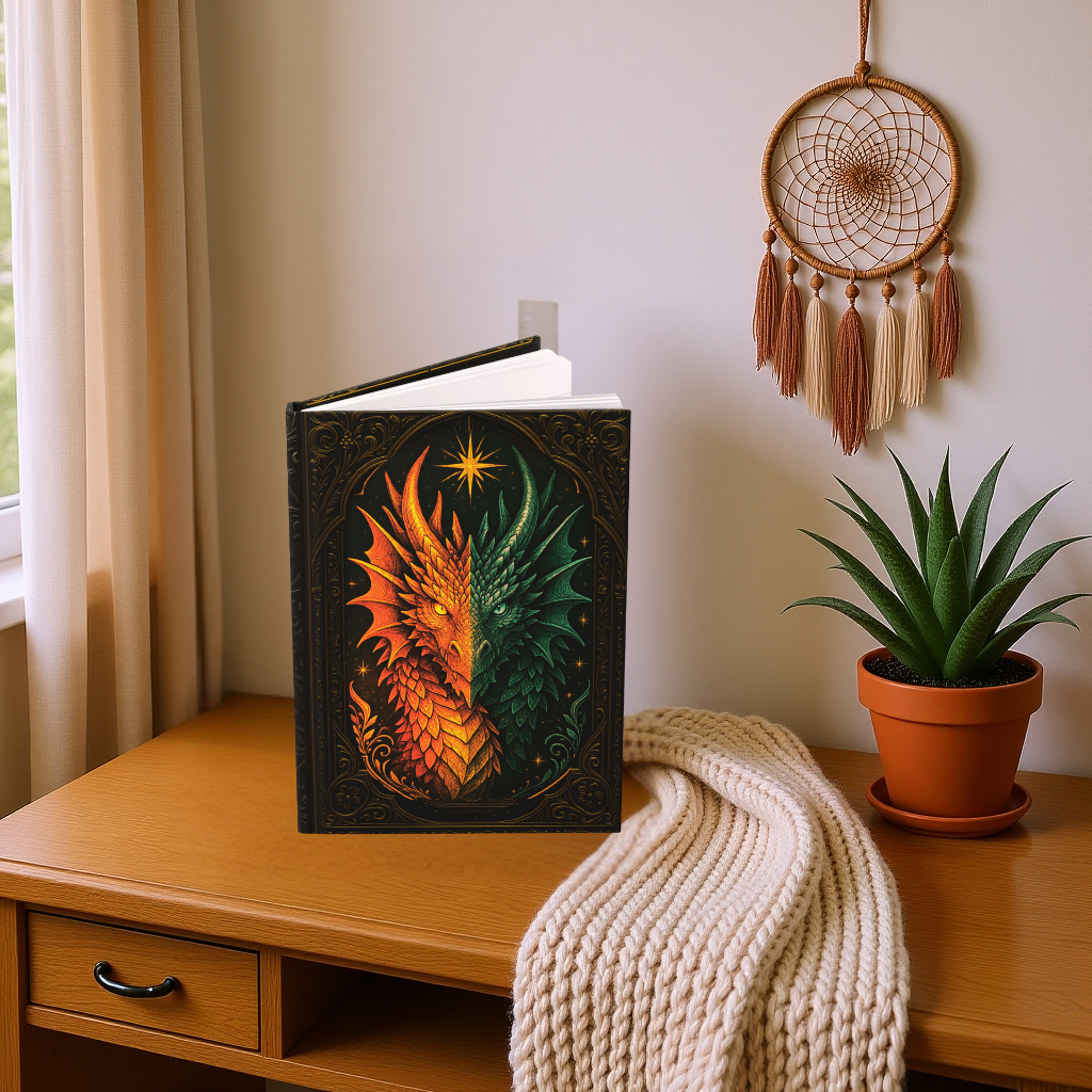 Dragon Journal with Celestial Fantasy Art – Hardcover Writing Notebook – Mystical Boho Gift – Optional Personalized Back Cover