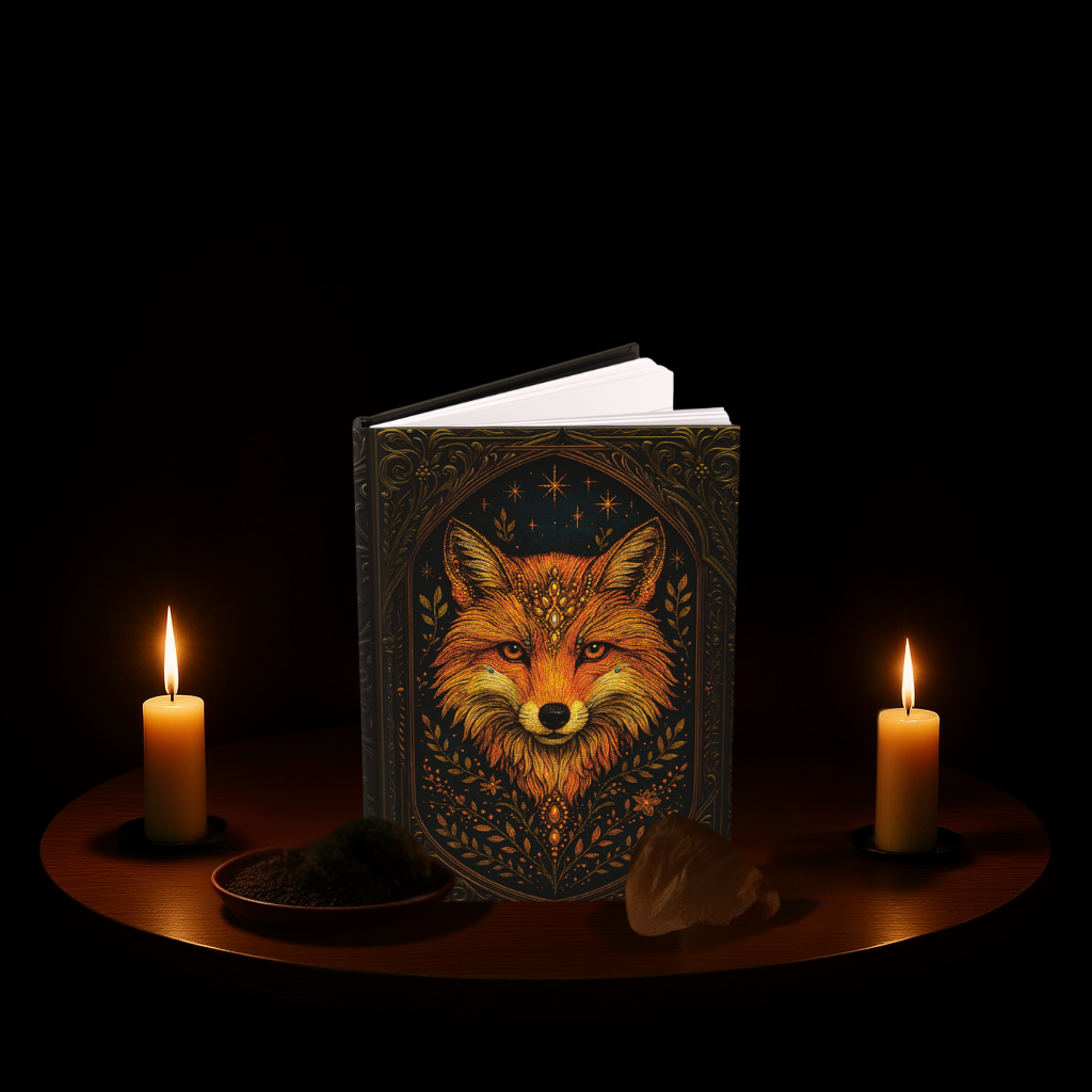 Mystical Fox Journal with Celestial Wraparound Art – Hardcover Writing Notebook – Spiritual Boho Gift – Optional Personalized Back