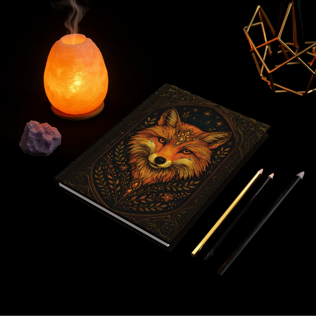 Mystical Fox Journal with Celestial Wraparound Art – Hardcover Writing Notebook – Spiritual Boho Gift – Optional Personalized Back