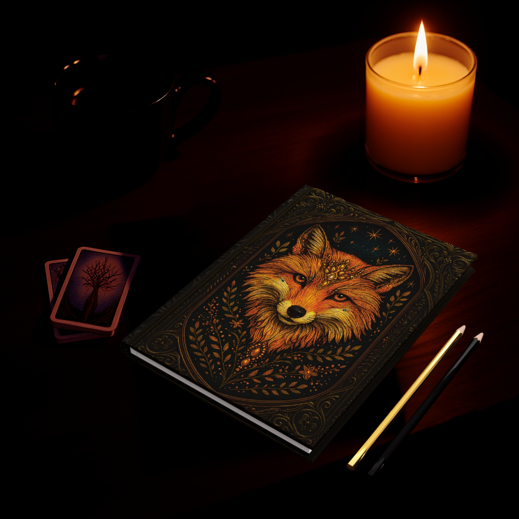 Mystical Fox Journal with Celestial Wraparound Art – Hardcover Writing Notebook – Spiritual Boho Gift – Optional Personalized Back
