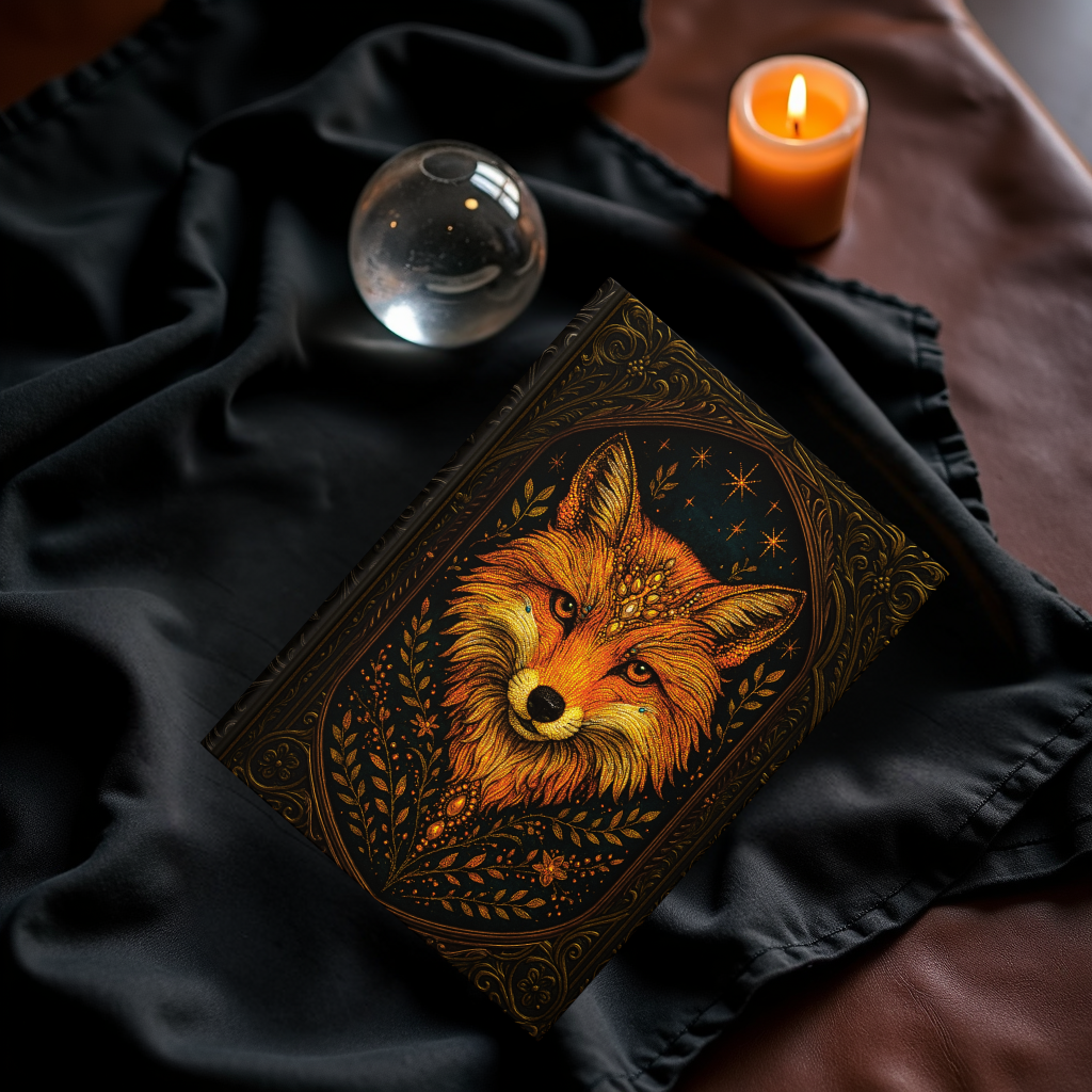 Mystical Fox Journal with Celestial Wraparound Art – Hardcover Writing Notebook – Spiritual Boho Gift – Optional Personalized Back