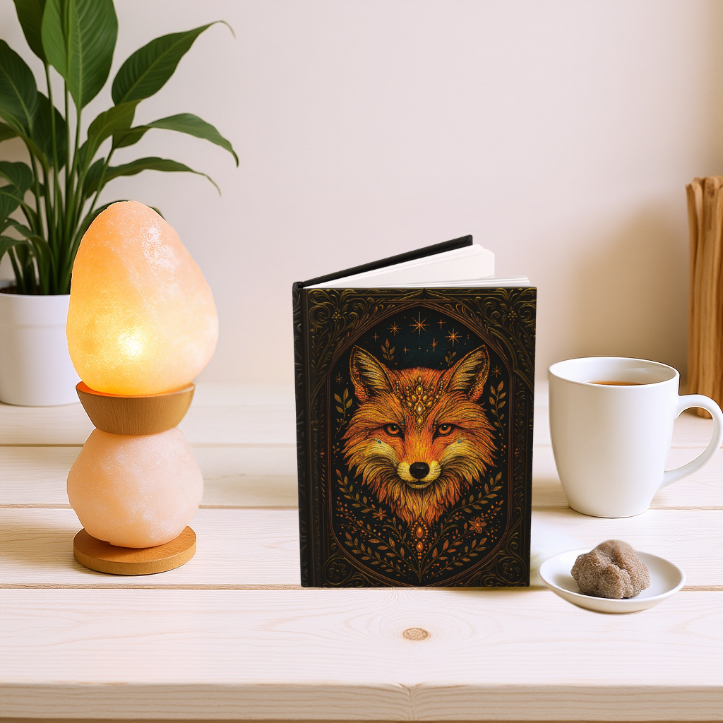 Mystical Fox Journal with Celestial Wraparound Art – Hardcover Writing Notebook – Spiritual Boho Gift – Optional Personalized Back