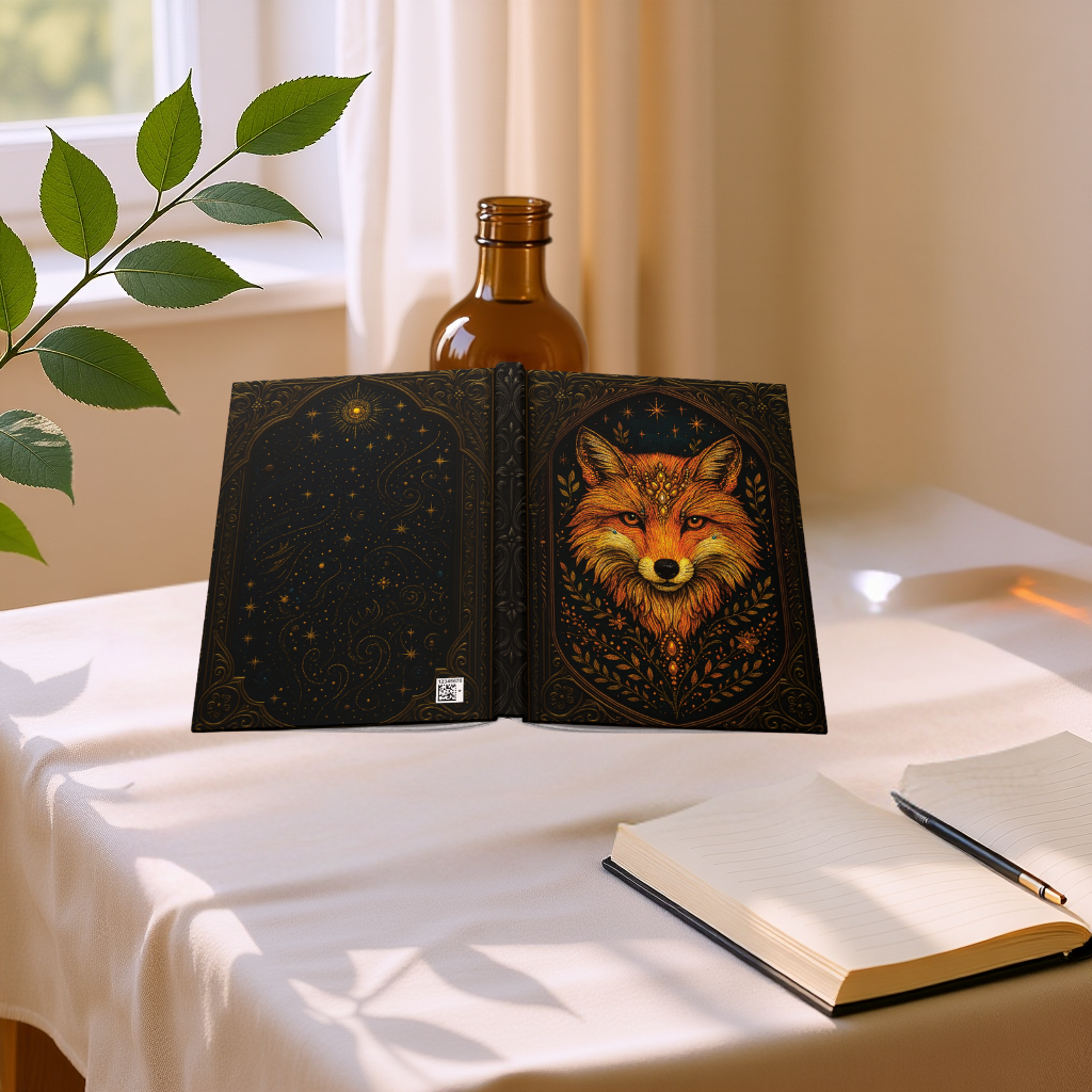 Mystical Fox Journal with Celestial Wraparound Art – Hardcover Writing Notebook – Spiritual Boho Gift – Optional Personalized Back