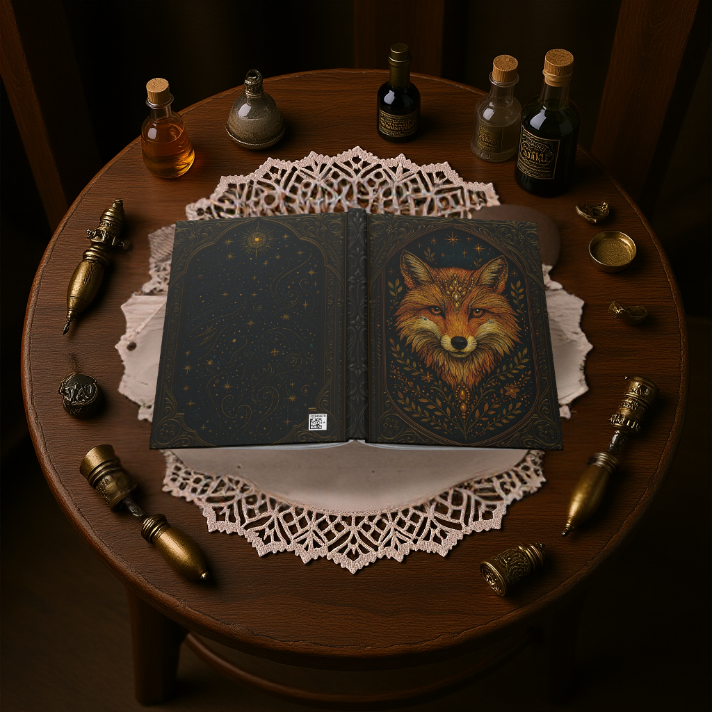 Mystical Fox Journal with Celestial Wraparound Art – Hardcover Writing Notebook – Spiritual Boho Gift – Optional Personalized Back