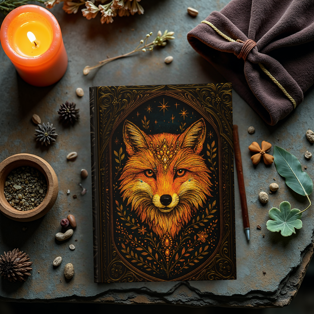 Mystical Fox Journal with Celestial Wraparound Art – Hardcover Writing Notebook – Spiritual Boho Gift – Optional Personalized Back
