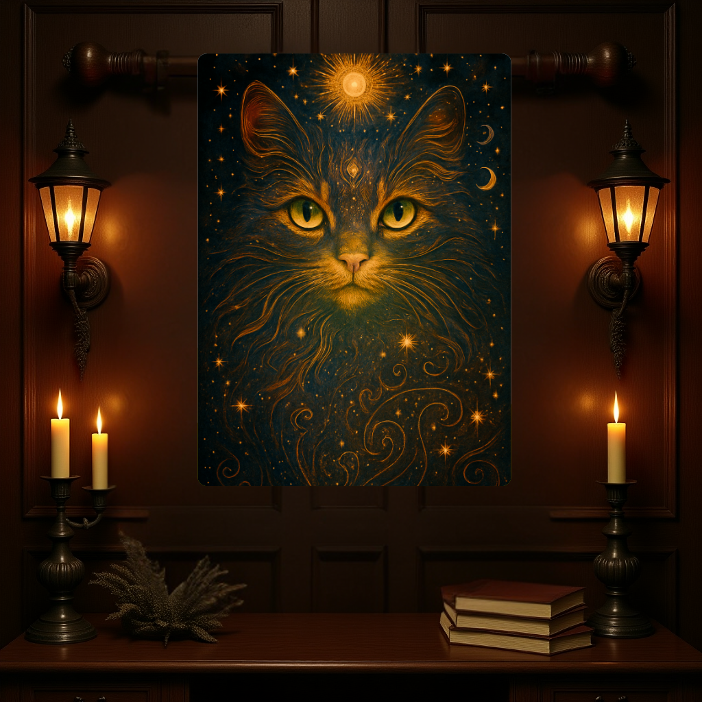 Celestial Cat Woven Tapestry – Mystical Wall Art for Boho, Gothic, and Astrology-Inspired Spaces