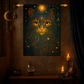 Celestial Cat Woven Tapestry – Mystical Wall Art for Boho, Gothic, and Astrology-Inspired Spaces