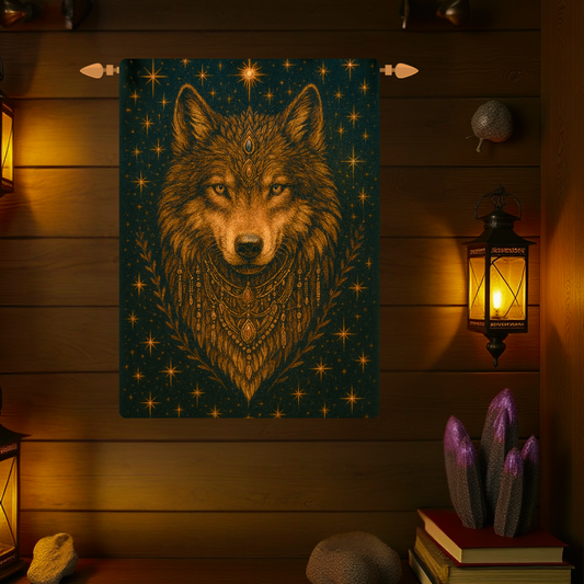 Majestic Wolf Woven Wall Tapestry | Bohemian Home Decor, Nature Wall Art, Ethereal Tapestry, Gift for Wolf Lovers, Celestial Wall Hanging
