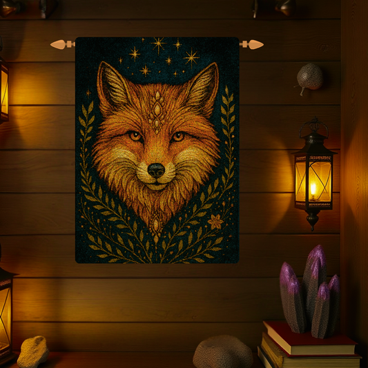 Celestial Fox Woven Wall Tapestry, Bohemian Home Decor, Nature Inspired Art, Cosy Living Room Wall Hanging, Gift for Animal Lovers