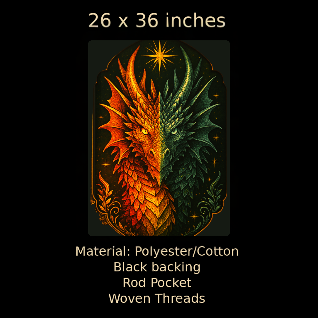 Dual Element Dragon Woven Wall Tapestry – Fire and Ice Decor, Mystical Boho Wall Hanging, Fantasy Gift, 26x36 Rod Pocket Tapestry