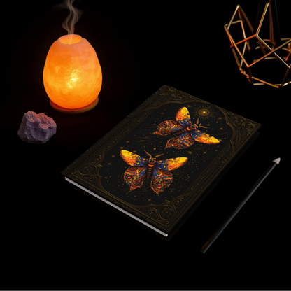 Celestial Moth Journal – Fantasy-Inspired Hardcover Diary, Cosmic Moth Notebook, Starry Night Sketchbook, Mystical Writing Journal, Boho Gothic