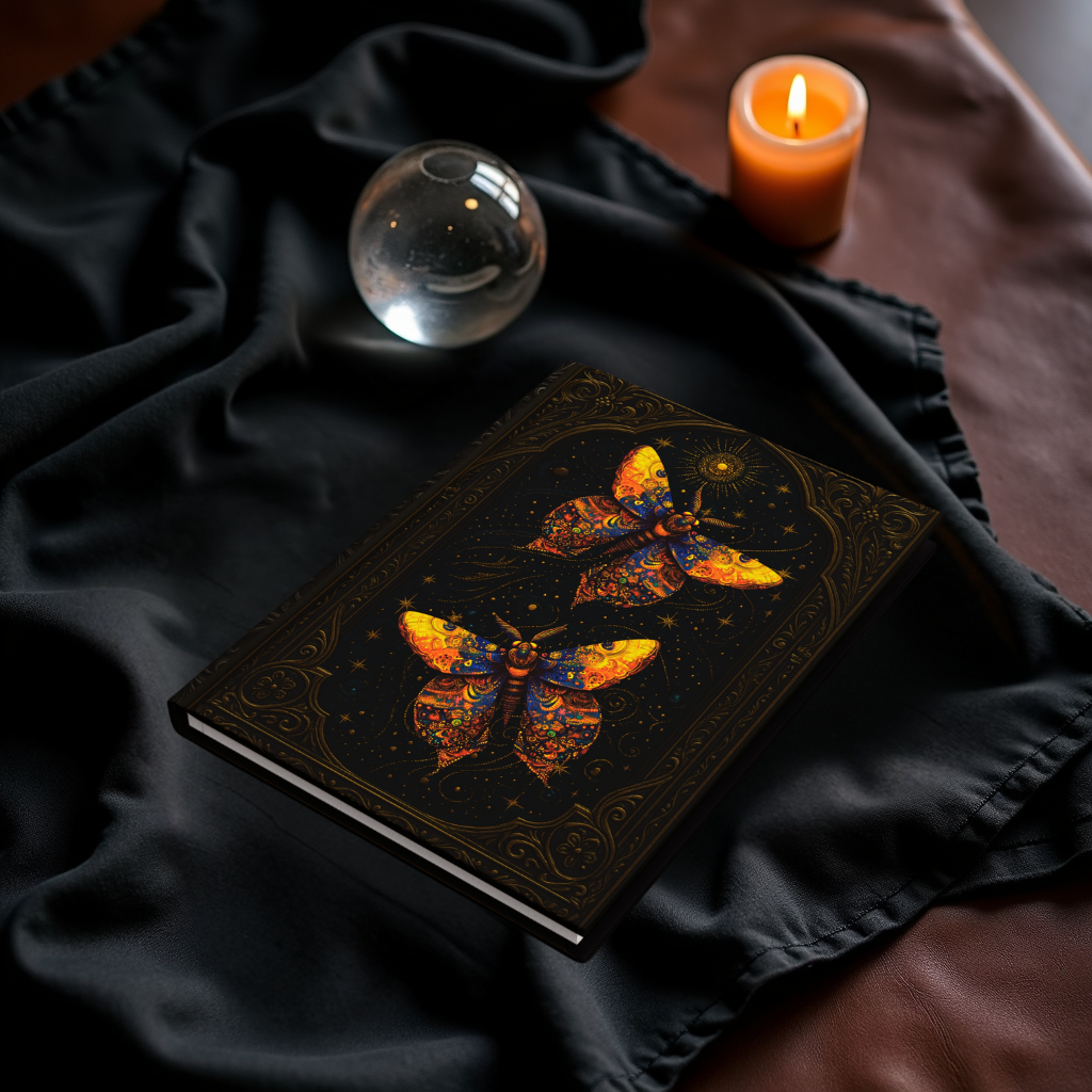 Celestial Moth Journal – Fantasy-Inspired Hardcover Diary, Cosmic Moth Notebook, Starry Night Sketchbook, Mystical Writing Journal, Boho Gothic