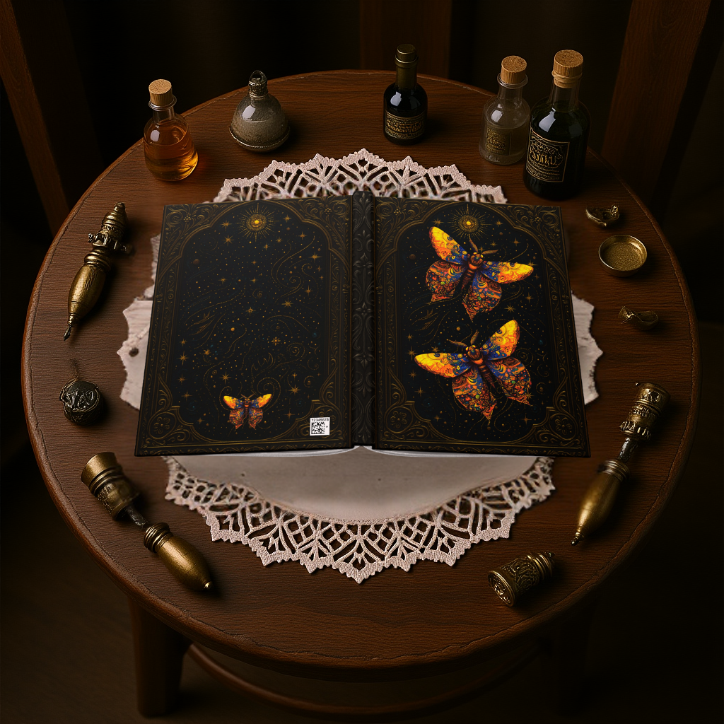 Celestial Moth Journal – Fantasy-Inspired Hardcover Diary, Cosmic Moth Notebook, Starry Night Sketchbook, Mystical Writing Journal, Boho Gothic