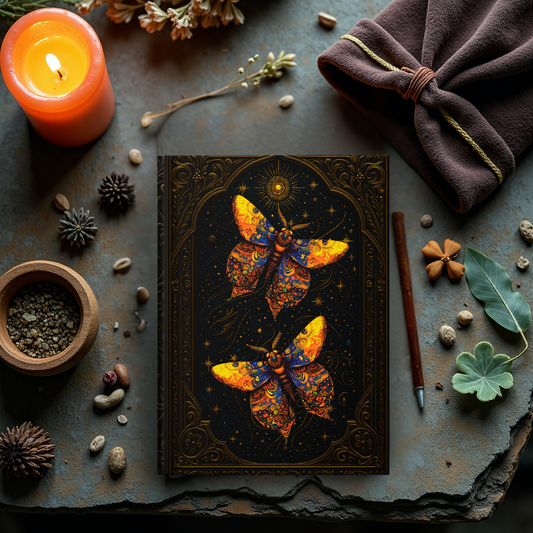 Celestial Moth Journal – Fantasy-Inspired Hardcover Diary, Cosmic Moth Notebook, Starry Night Sketchbook, Mystical Writing Journal, Boho Gothic