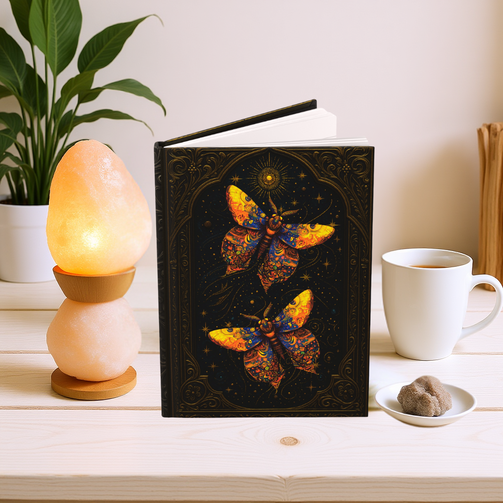Celestial Moth Journal – Fantasy-Inspired Hardcover Diary, Cosmic Moth Notebook, Starry Night Sketchbook, Mystical Writing Journal, Boho Gothic