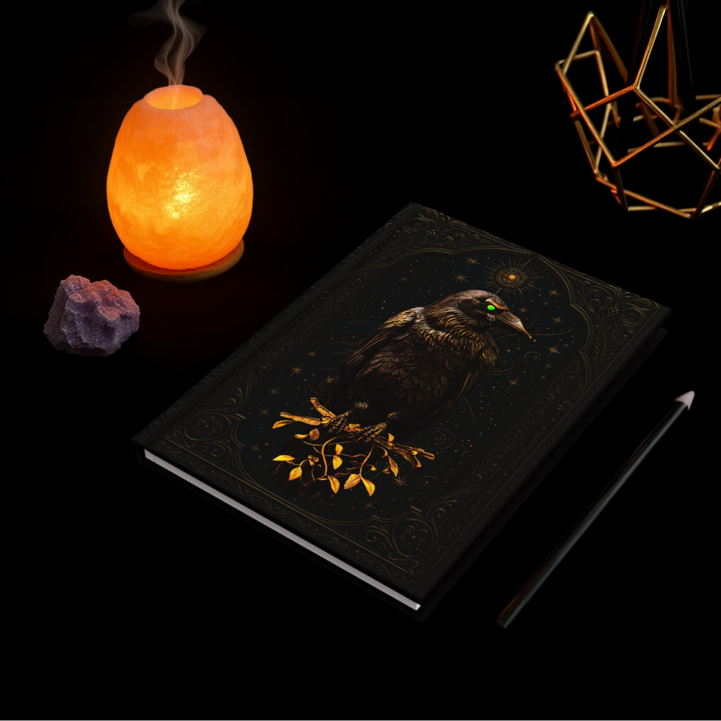 Hardcover Journal Matte - Raven Gothic Fantasy Celestial Crow Diary Mysterious Starry Night Sketchbook