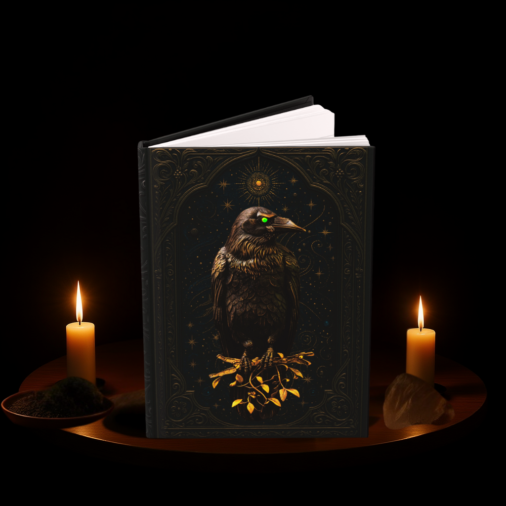 Hardcover Journal Matte - Raven Gothic Fantasy Celestial Crow Diary Mysterious Starry Night Sketchbook