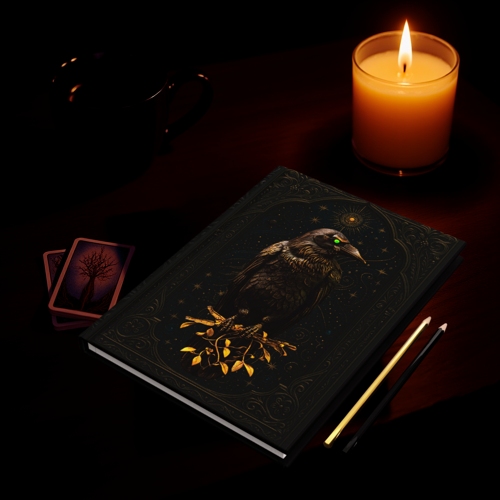 Hardcover Journal Matte - Raven Gothic Fantasy Celestial Crow Diary Mysterious Starry Night Sketchbook