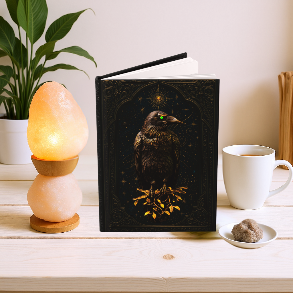 Hardcover Journal Matte - Raven Gothic Fantasy Celestial Crow Diary Mysterious Starry Night Sketchbook