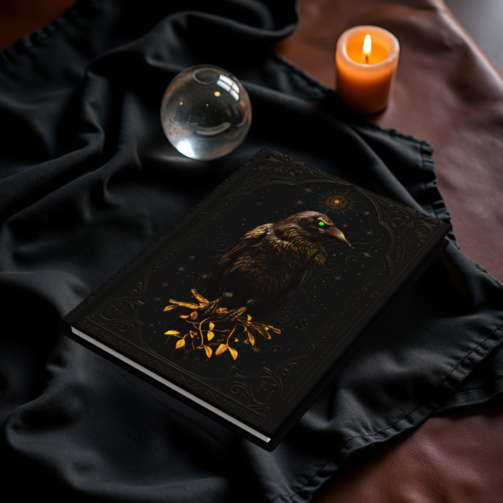 Hardcover Journal Matte - Raven Gothic Fantasy Celestial Crow Diary Mysterious Starry Night Sketchbook