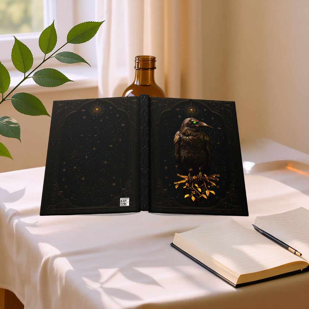 Hardcover Journal Matte - Raven Gothic Fantasy Celestial Crow Diary Mysterious Starry Night Sketchbook