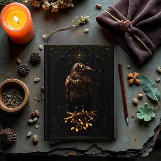 Hardcover Journal Matte - Raven Gothic Fantasy Celestial Crow Diary Mysterious Starry Night Sketchbook