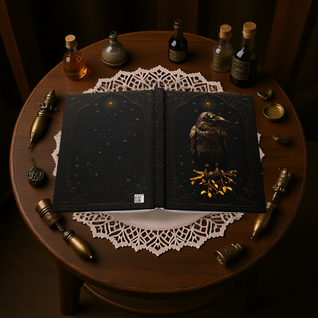 Hardcover Journal Matte - Raven Gothic Fantasy Celestial Crow Diary Mysterious Starry Night Sketchbook