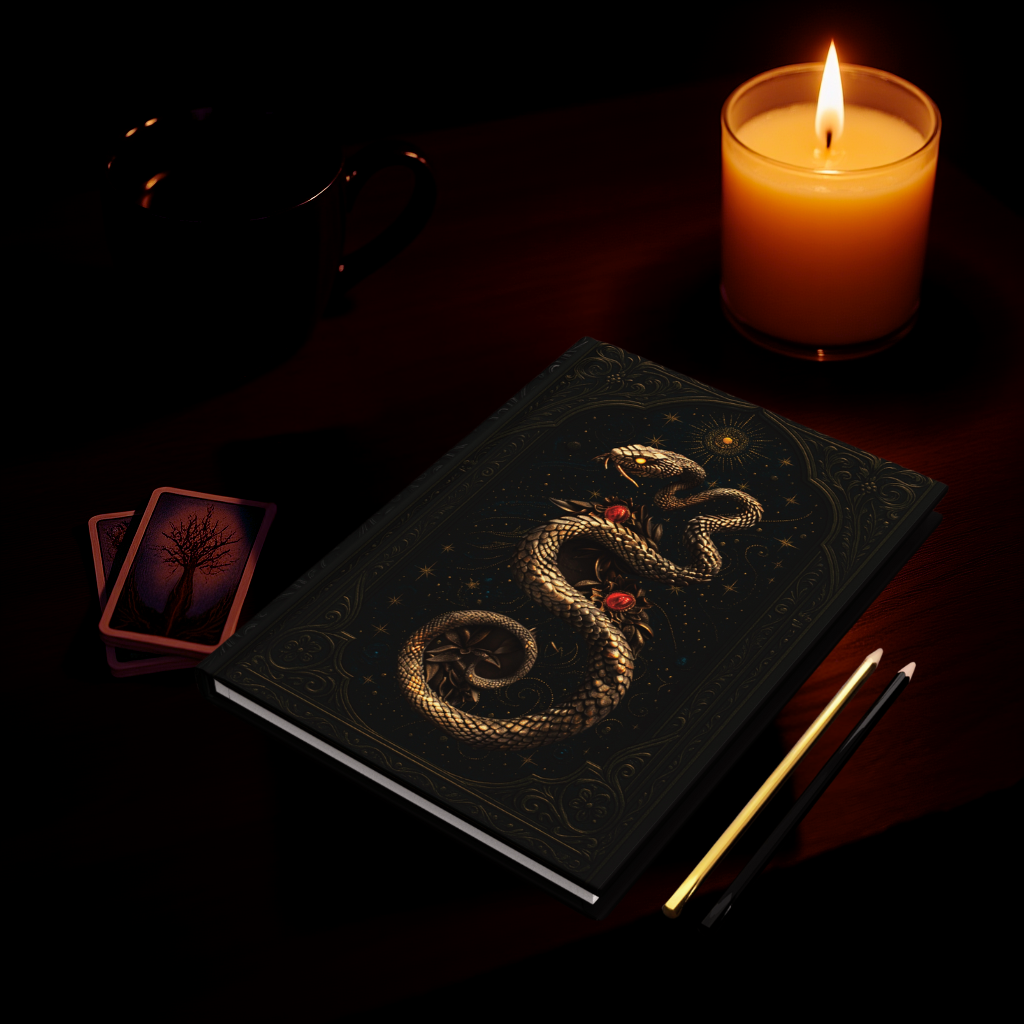 Serpent Spellbook Journal – Embossed-Look Mystical Snake Notebook, Dark Fantasy Grimoire, Gothic Celestial Sketchbook